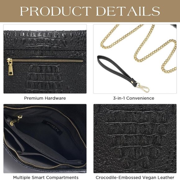 Evening Clutch Purses for Women Elegant Wristlet Wallets Crocodile Pattern PU Le - Picture 6 of 7